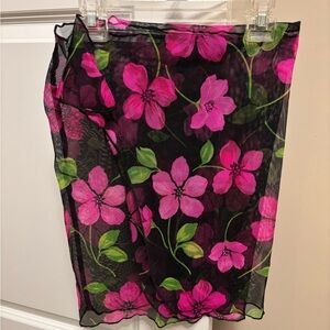 Catalina Black Mesh Beach CoverUp with Pink and Green Floral Design